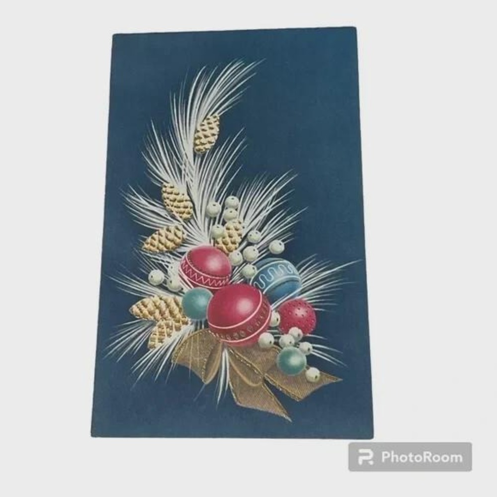 Hampton Holiday Decor Blue Christmas Ornaments Vintage Christmas Card